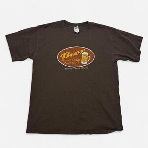 Beer Funny Graphic Brown Tee Men’s Size L Humor Casual Streetwear Top Tshirt